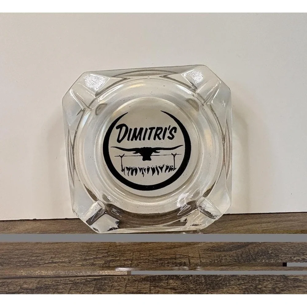 Vintage Dimitri's Glass Ash Tray Bull Horn Horns Cattle Cowboy Restaurant Bar